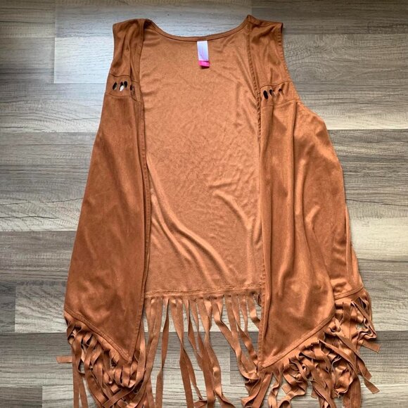 No Boundaries Womens Fringe Vest Size XL Brown Tan Western Festival Rave Concert - Picture 1 of 5